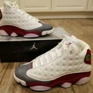 White and Burgundy Jordan 13 Men Size 9.5